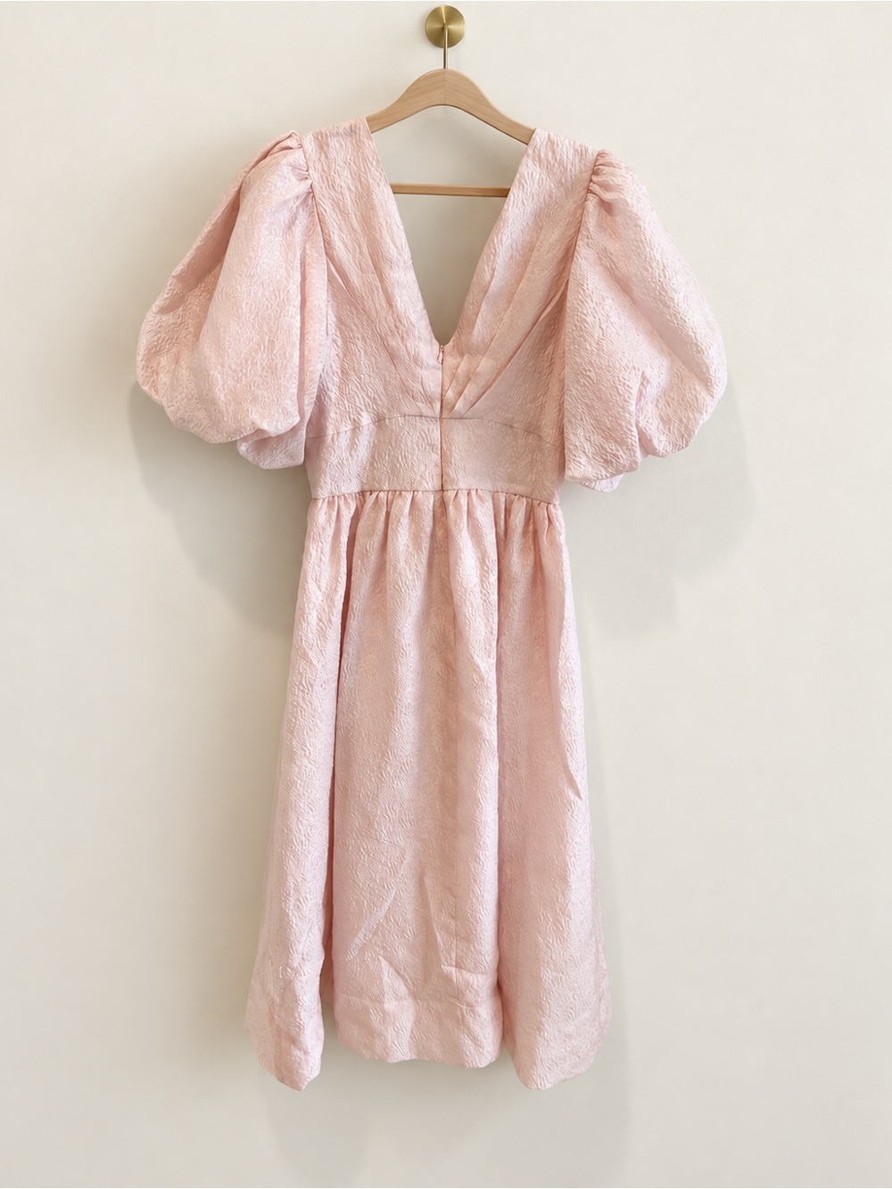 Sea New York Pale Pink Puff-Sleeve V-Neck Dress